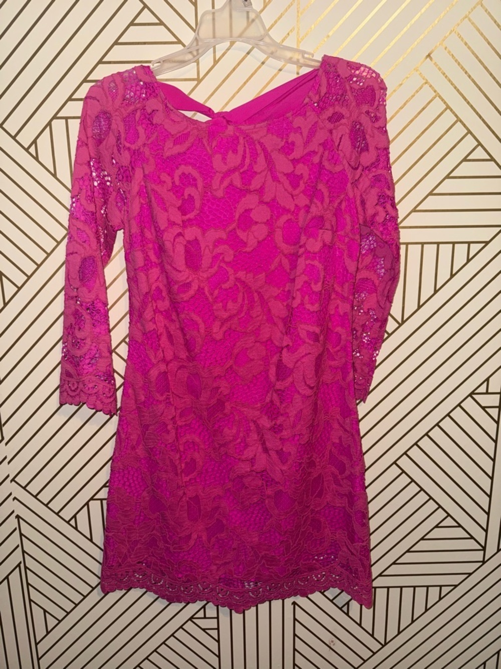 Lilly Pulitzer Aaliyah Dress Hot Pink Lace Mini Dress with Tie Back Size 2 Lace - Picture 2 of 15